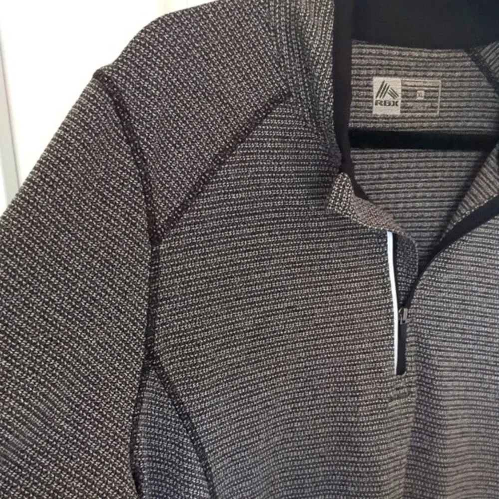 RBX Quarter Zip athletic knit top heathered black gray thumb holes XL